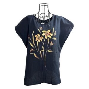 Vintage Celine Hand Painted Maui Tunic Cap Sleeve Top Size Black Size XL